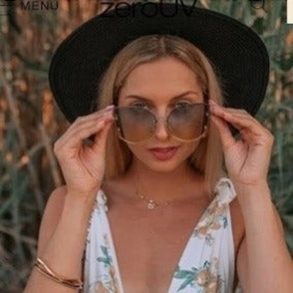 Boutique Floating Lens Cat Eye Sunglasses-Rimless-UV Protection-Gold-Brown Lens - Picture 2 of 6